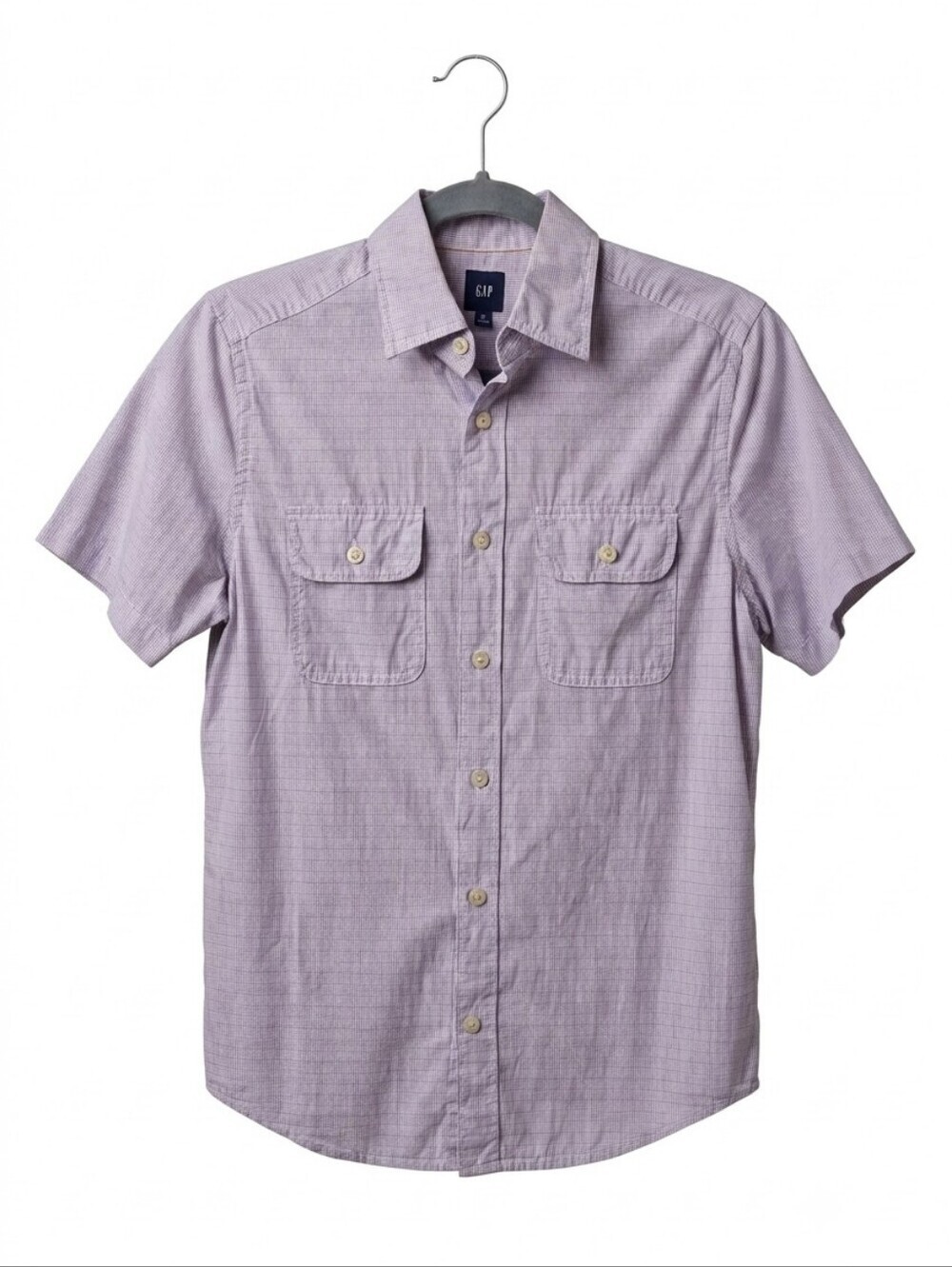 GAP Short Sleeve Button-Up Shirt - Micro Check Plaid - Men Size XS